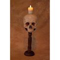 Skeletons & More Skeletons & More DIS-800 Skull Candle Holder on Wood Support with Flameless Candle DIS-800